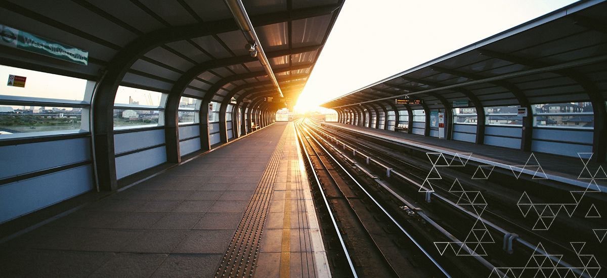 train station with perspective and sunrise